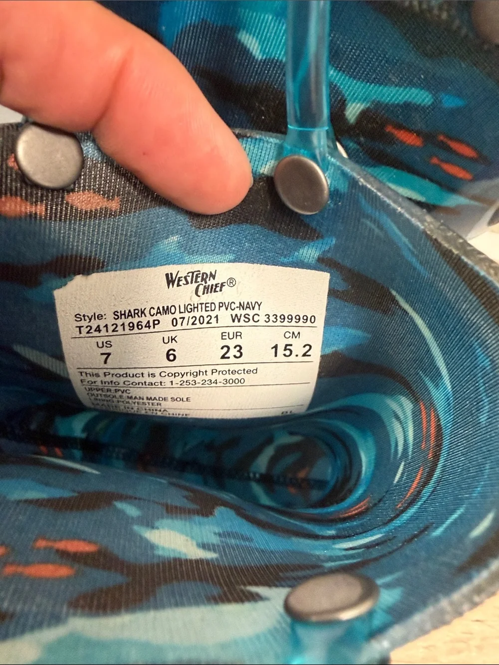 Western Chief Kids Blue Camo Rain Boots with Teal Handles